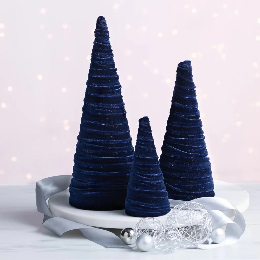 Three Handmade Navy Velvet Christmas Trees-NWT
